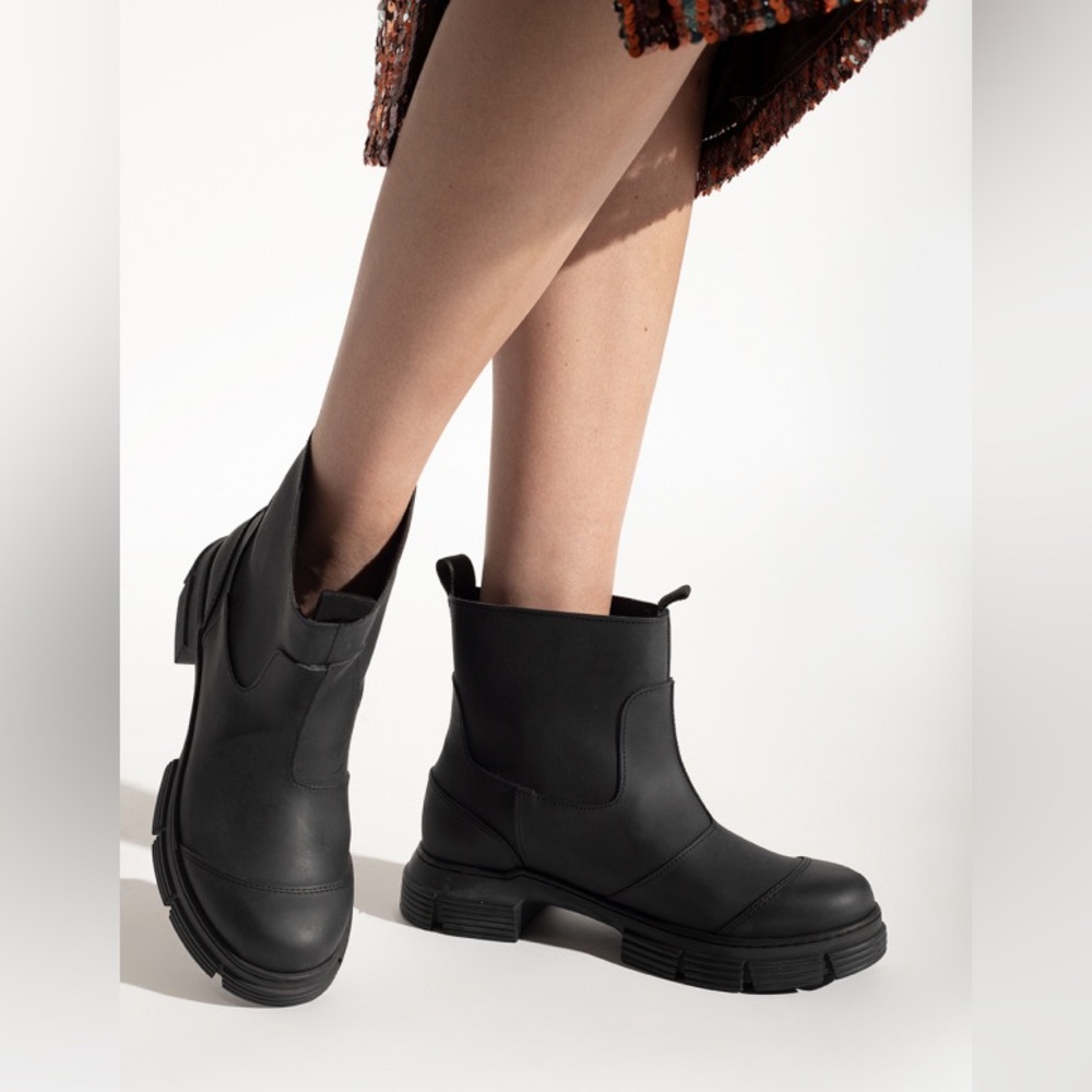 Ganni Black City Rain Ankle Boots Recycled Rubber Winter GUC Black Sz 36